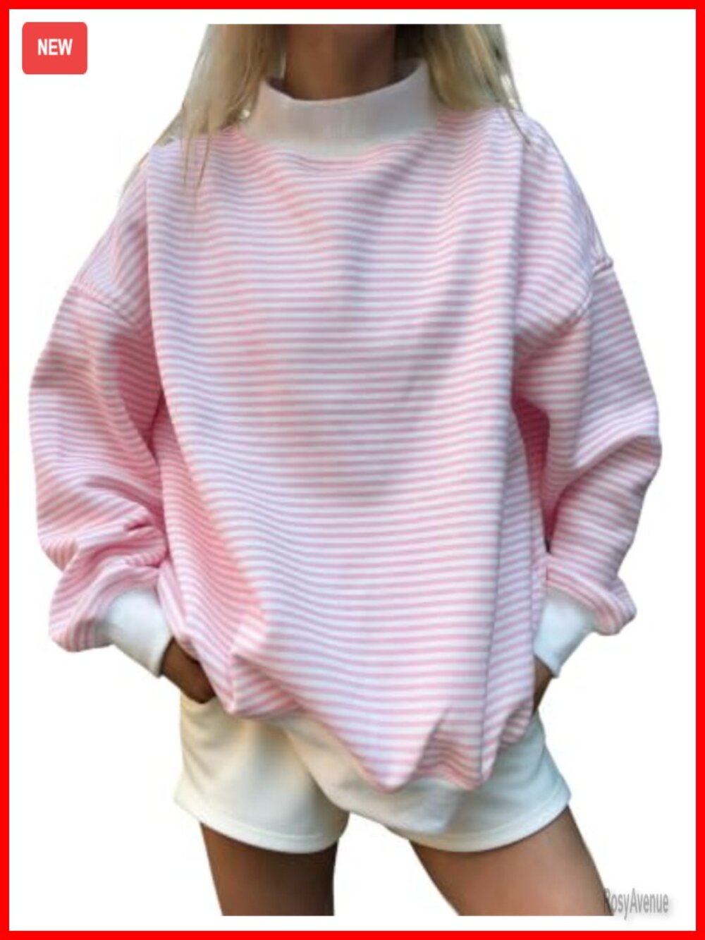 Oversized Mockneck Striped Sweatshirt Long Sleeve Pullover